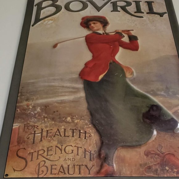 New VINTAGE Sturdy Metal Tin Sign Europe Woman Playing Golf BOVRIL - Picture 10 of 12
